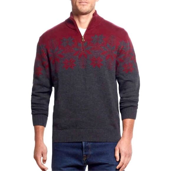 Weatherproof Vintage Snowflake 3/4 zip Men’s Sweater gray red sz 2XL - Picture 3 of 9